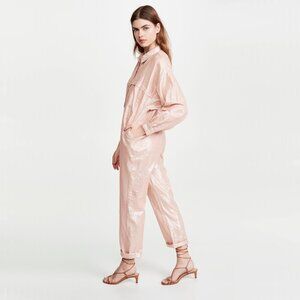 NWT Kondi pink & metallic thread cotton blend utility jumpsuit, XS